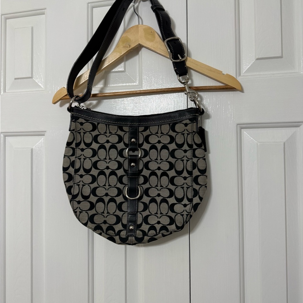 Coach Black and Tan Signature Shoulder Bag
